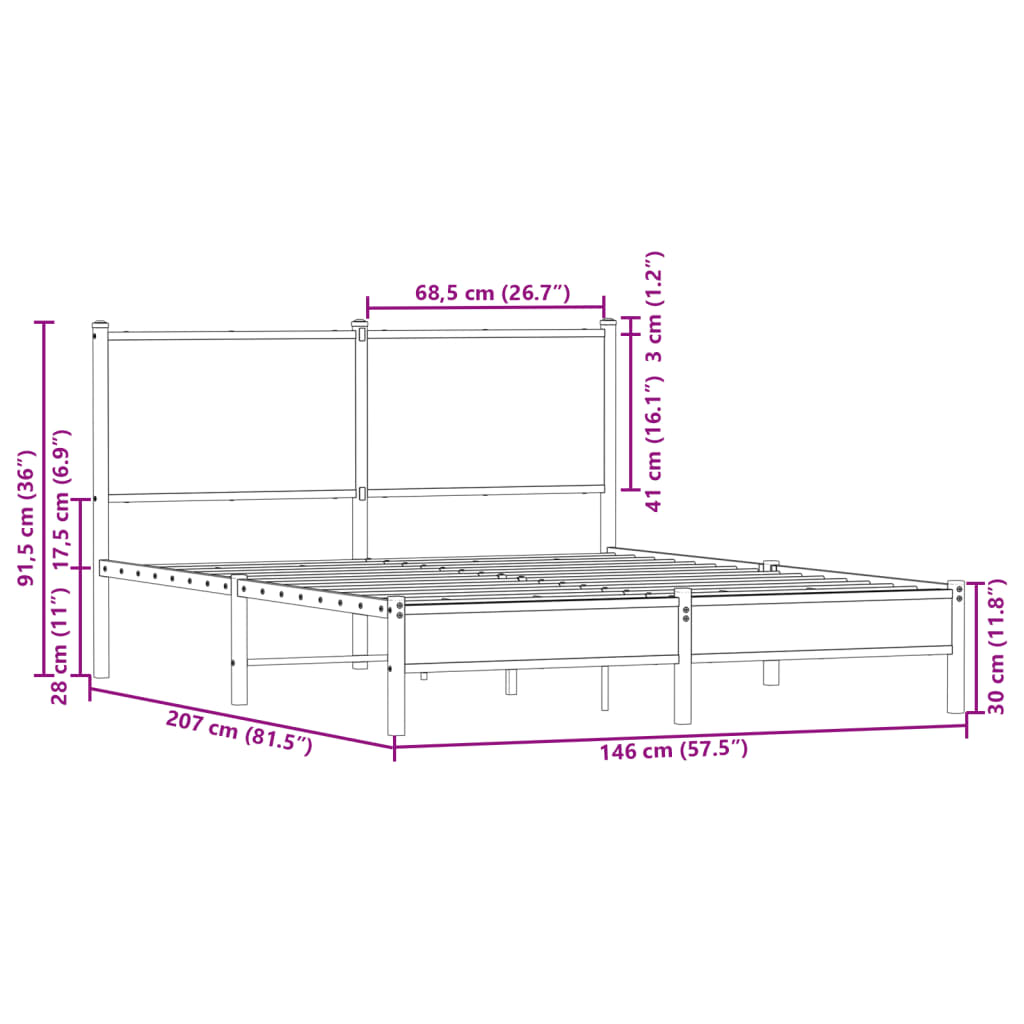 Giroletto senza Materaso in Metallo Rovere Fumo 140x200 cm