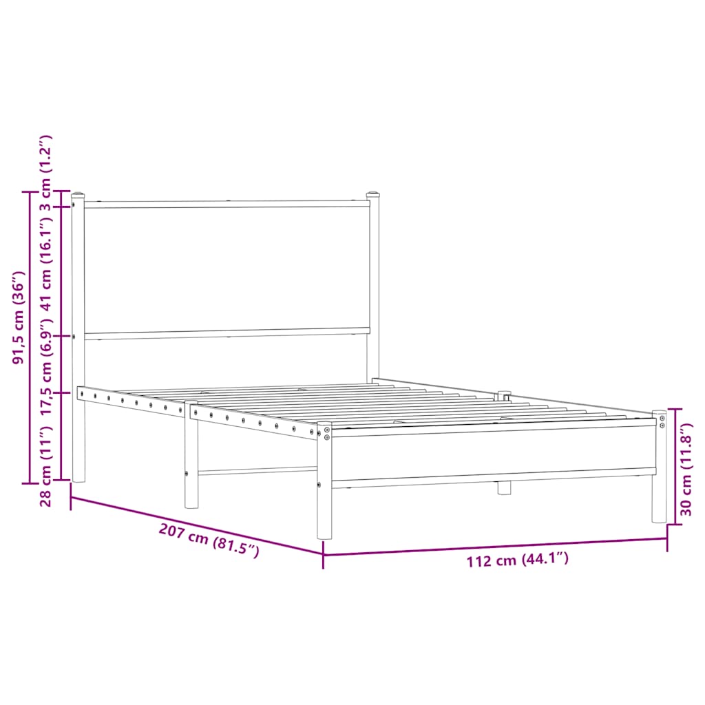 Giroletto senza Materaso in Metallo Rovere Sonoma 107x203 cm