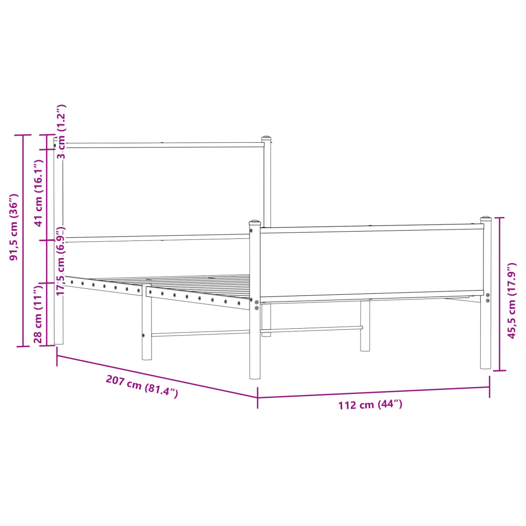 Giroletto senza Materaso in Metallo Rovere Sonoma 107x203 cm