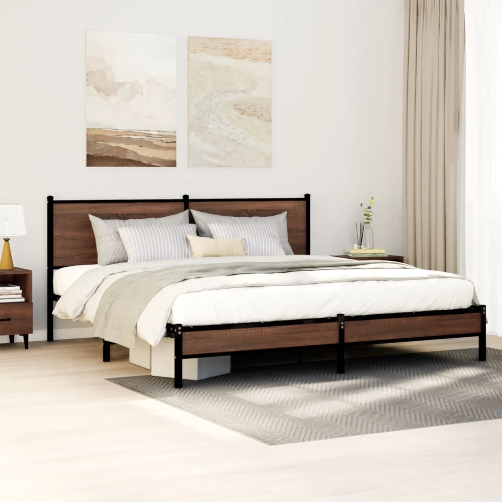 Giroletto senza Materaso in Metallo Rovere Marrone 160x200 cm | homemem39