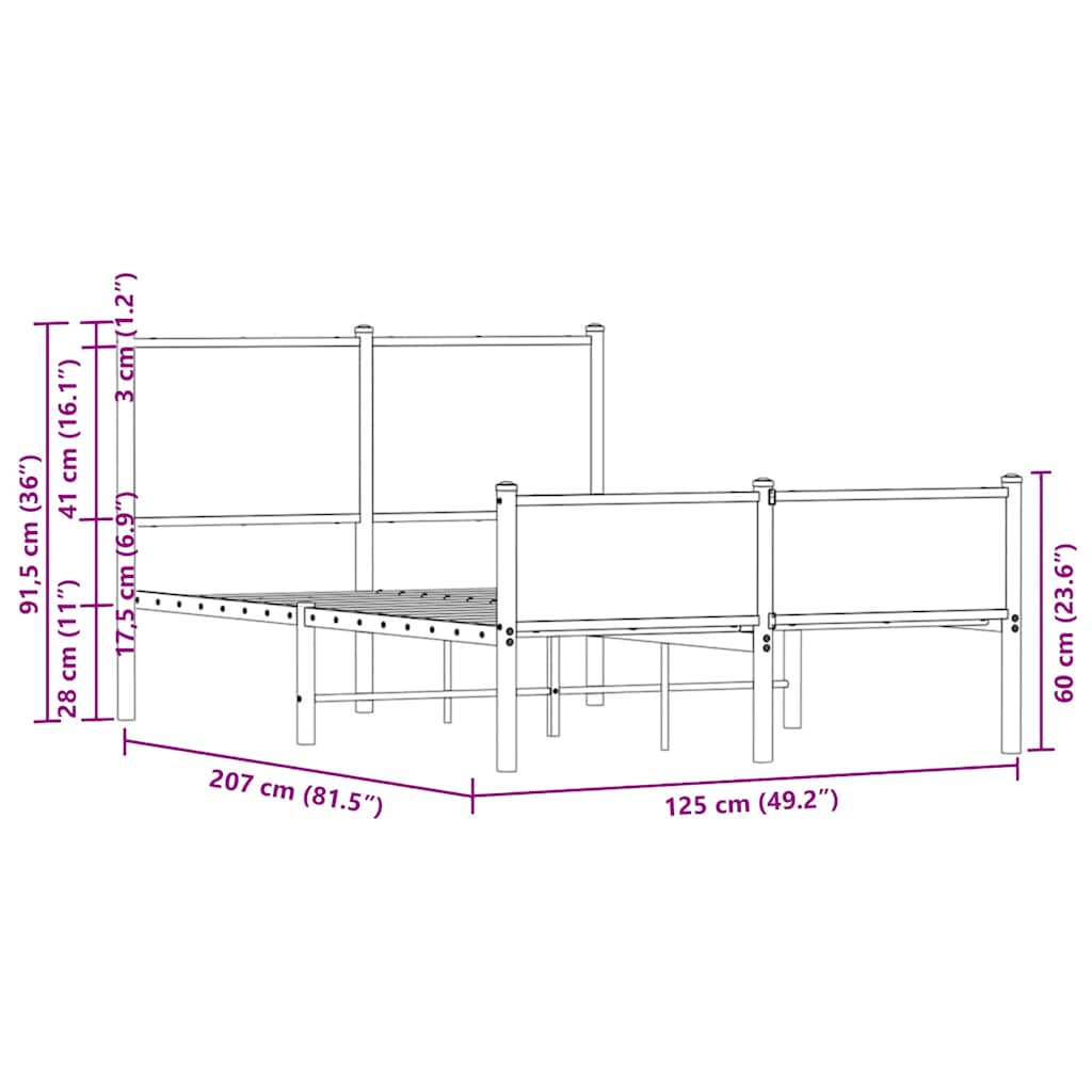 Giroletto senza Materasso in Metallo Rovere Marrone 120x200 cm - homemem39