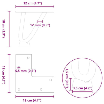 Gambe per Tavolo a Forcina 4 pz Nero 10 cm in Acciaio Massiccio