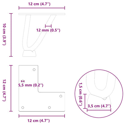 Gambe Tavolo a Forcina 4 pz 10 cm Acciaio Massiccio