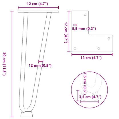 Gambe a forcina per tavolino 4 pz in acciaio naturale 30 cm