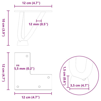 Gambe per Tavolo a Forcina 4 pz Nero 10 cm in Acciaio Massiccio