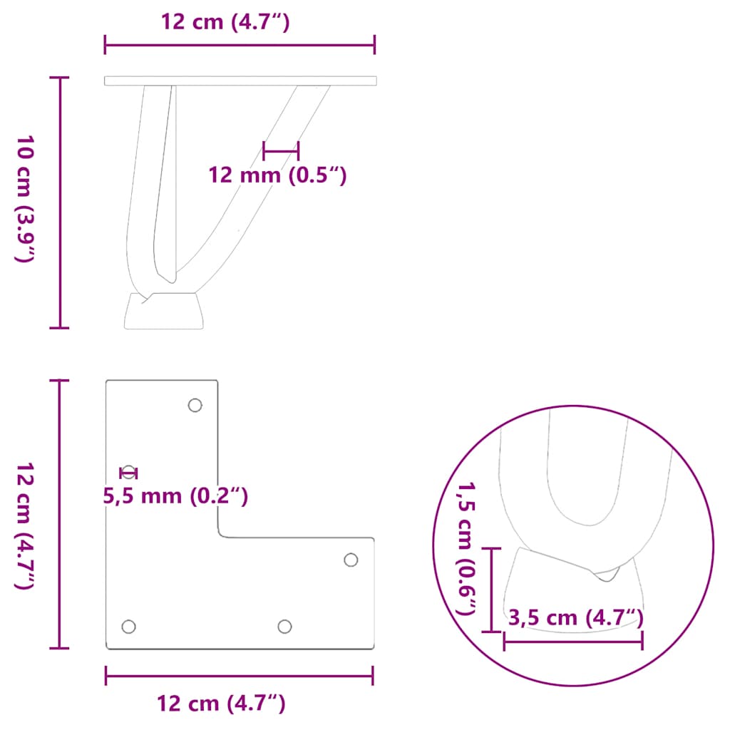 Gambe per Tavolo a Forcina 4 pz Bianco 10 cm Acciaio Massiccio