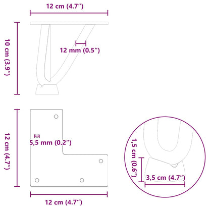 Gambe Tavolo a Forcina 4 pz Antracite 10 cm Acciaio Massiccio