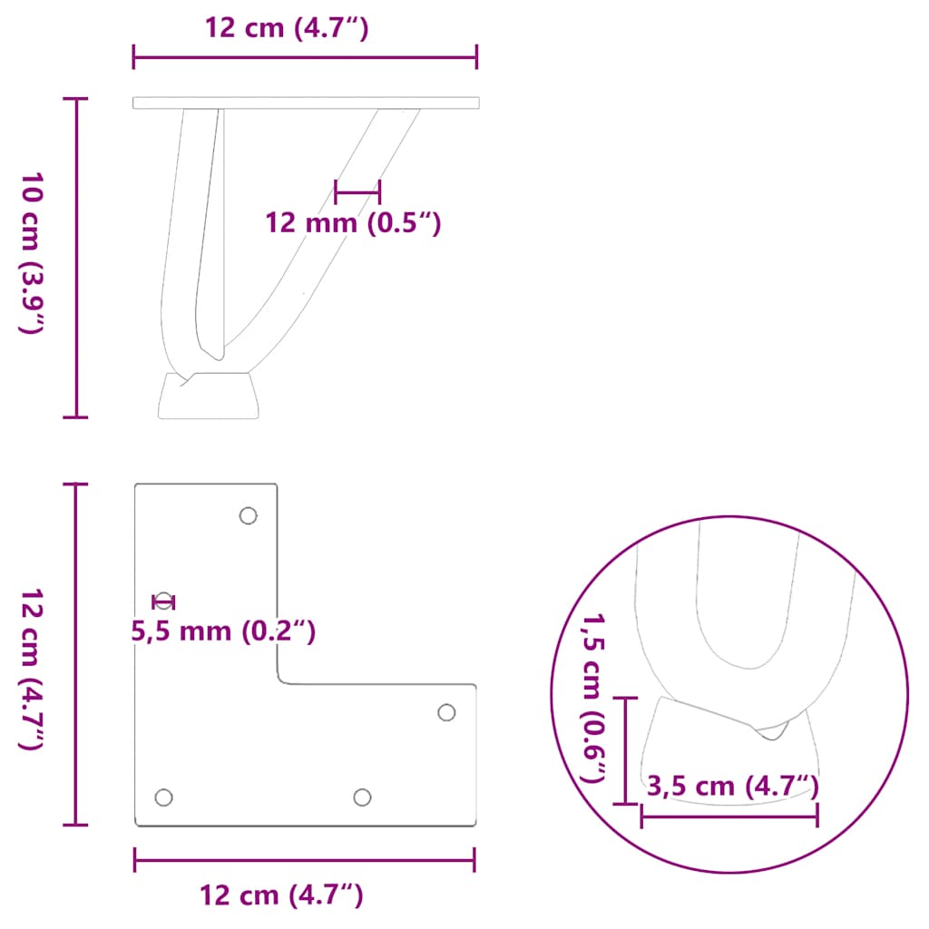 Gambe a forcina per tavolino 4 pz in acciaio naturale 10 cm
