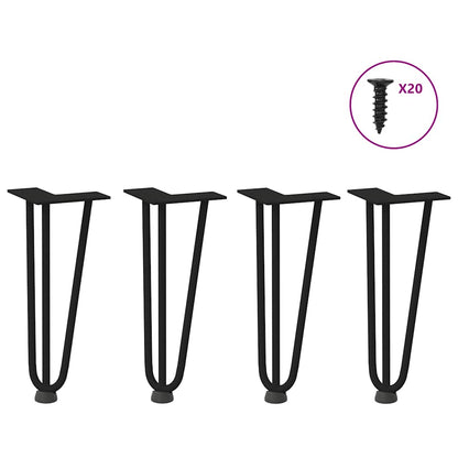 Gambe per Tavolo a Forcina 4 pz Nero 30 cm in Acciaio Massiccio