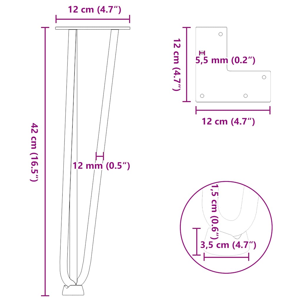 Gambe a forcina per tavolino da caffè 4 pz nere 42 cm