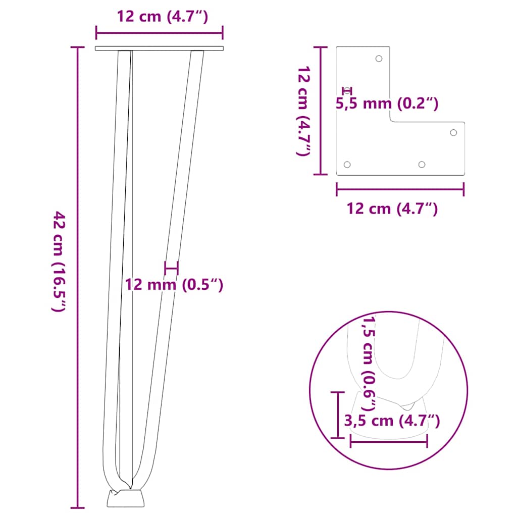 Gambe a forcina per tavolino 4 pz bianche 42 cm
