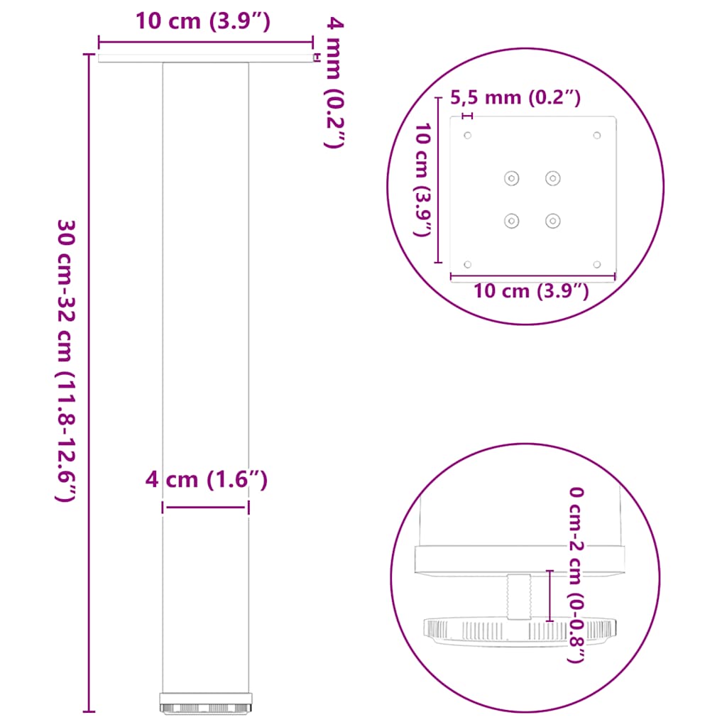 Gambe per Tavolino 4 pz Bianco 30-32 cm Acciaio