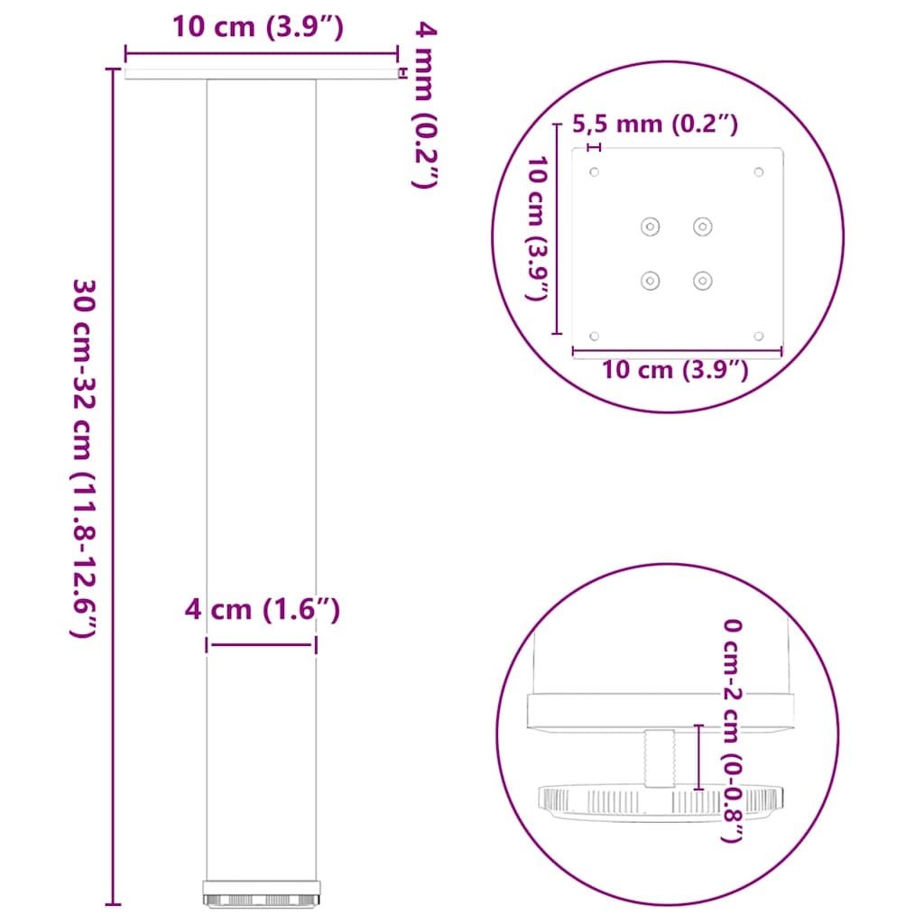 Gambe per Tavolino 4 pz Antracite 30-32 cm Acciaio