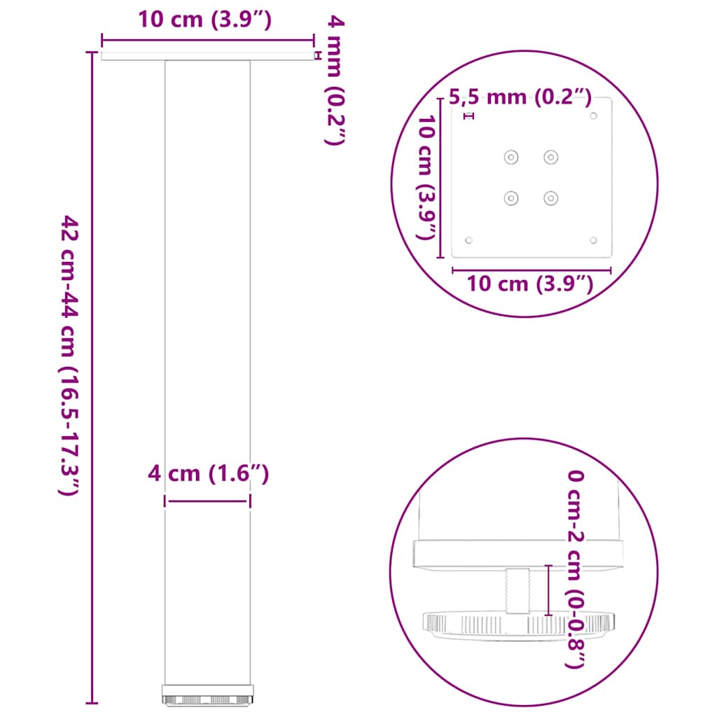 Gambe per Tavolino 4 pz Antracite 42-44 cm in Acciaio