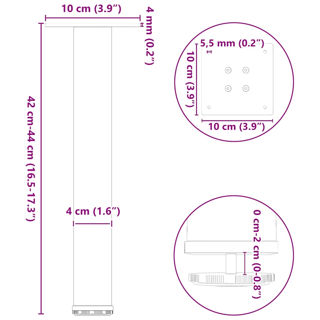 Gambe per Tavolino 4 pz Acciaio Naturale 42-44 cm in Acciaio