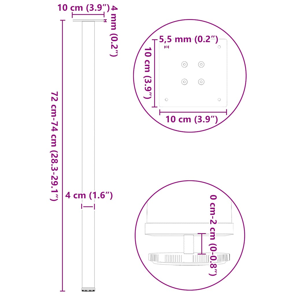 Gambe per tavolo consolle 4 pz nere 72-74 cm in acciaio