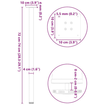 Gambe per tavolo consolle 4 pz nere 72-74 cm in acciaio
