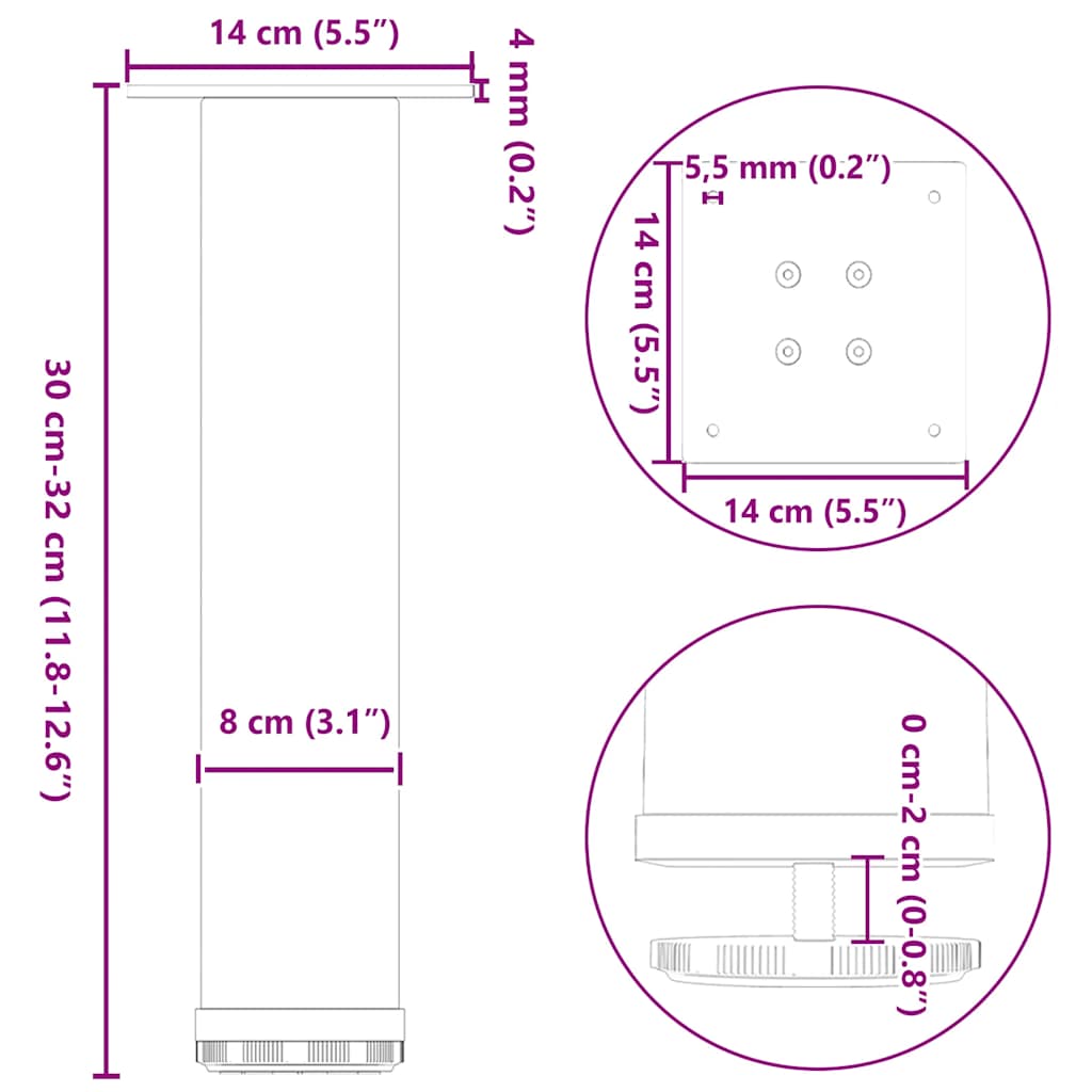 Gambe per Tavolino 4 pz Bianco 30-32 cm Acciaio