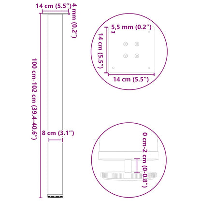 Gambe per Tavolino 4 pz Nero 100-102 cm in Acciaio