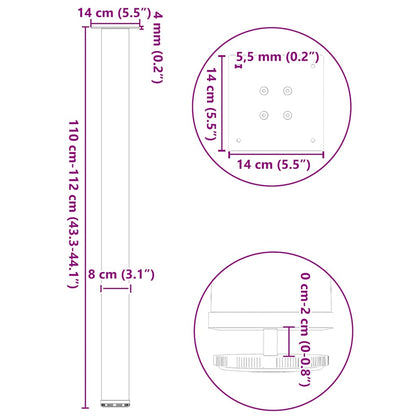 Gambe per Tavolino 4 pz Nero 110-112 cm in Acciaio