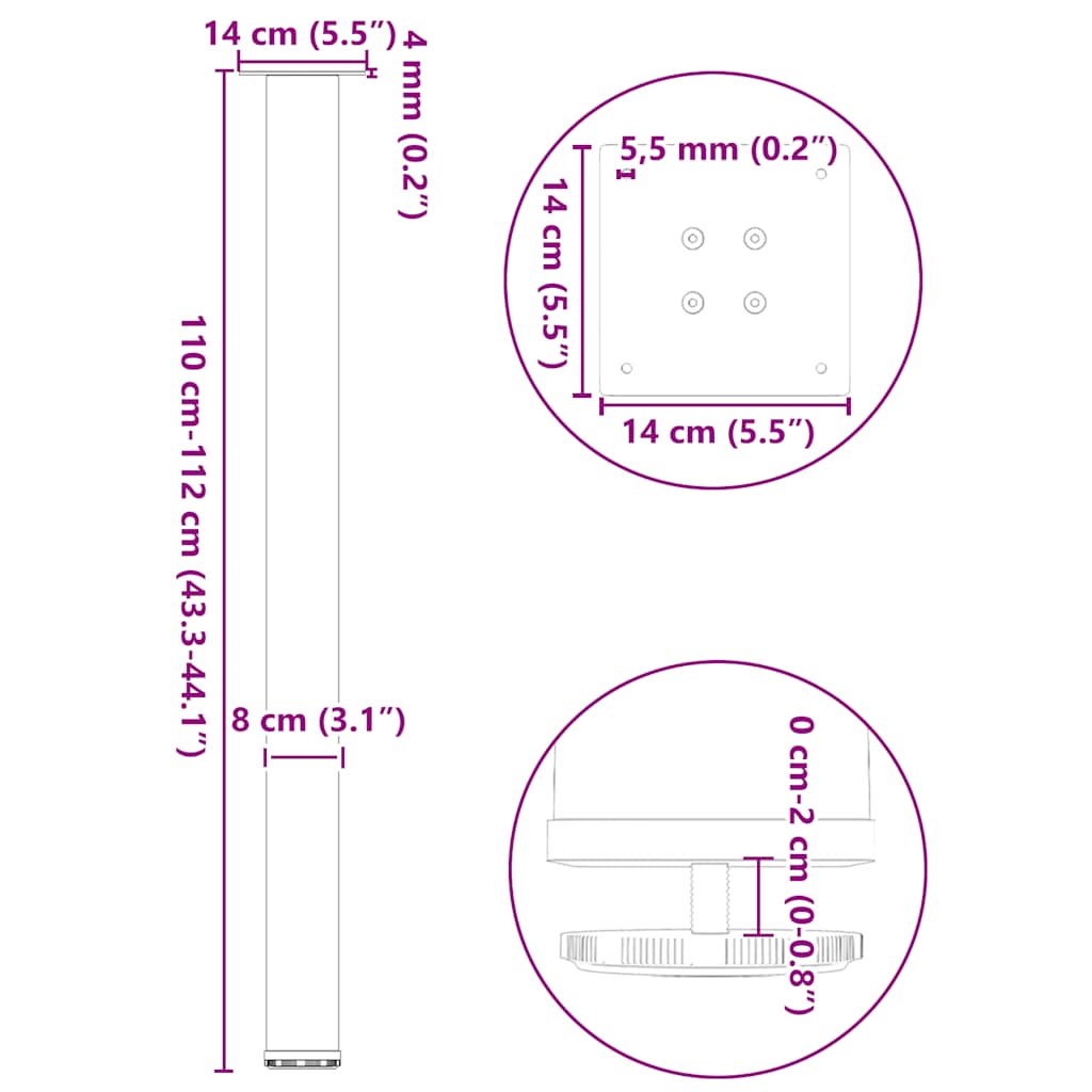 Gambe per Tavolino 4 pz Acciaio Naturale 110-112 cm Acciaio