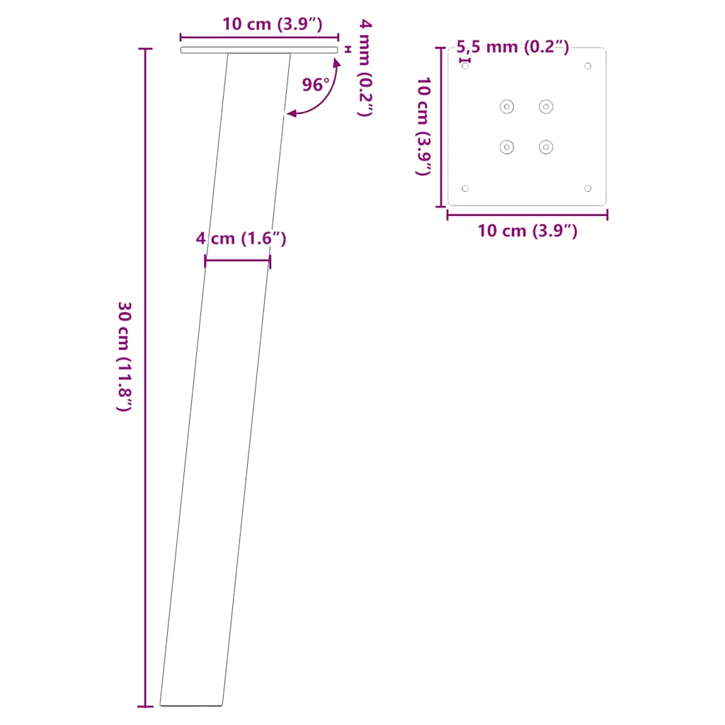 Gambe per Tavolino 4 pz Antracite 30 cm in Acciaio