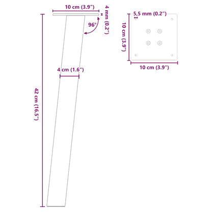 Gambe per Tavolino 4 pz Acciaio Naturale 42 cm in Acciaio