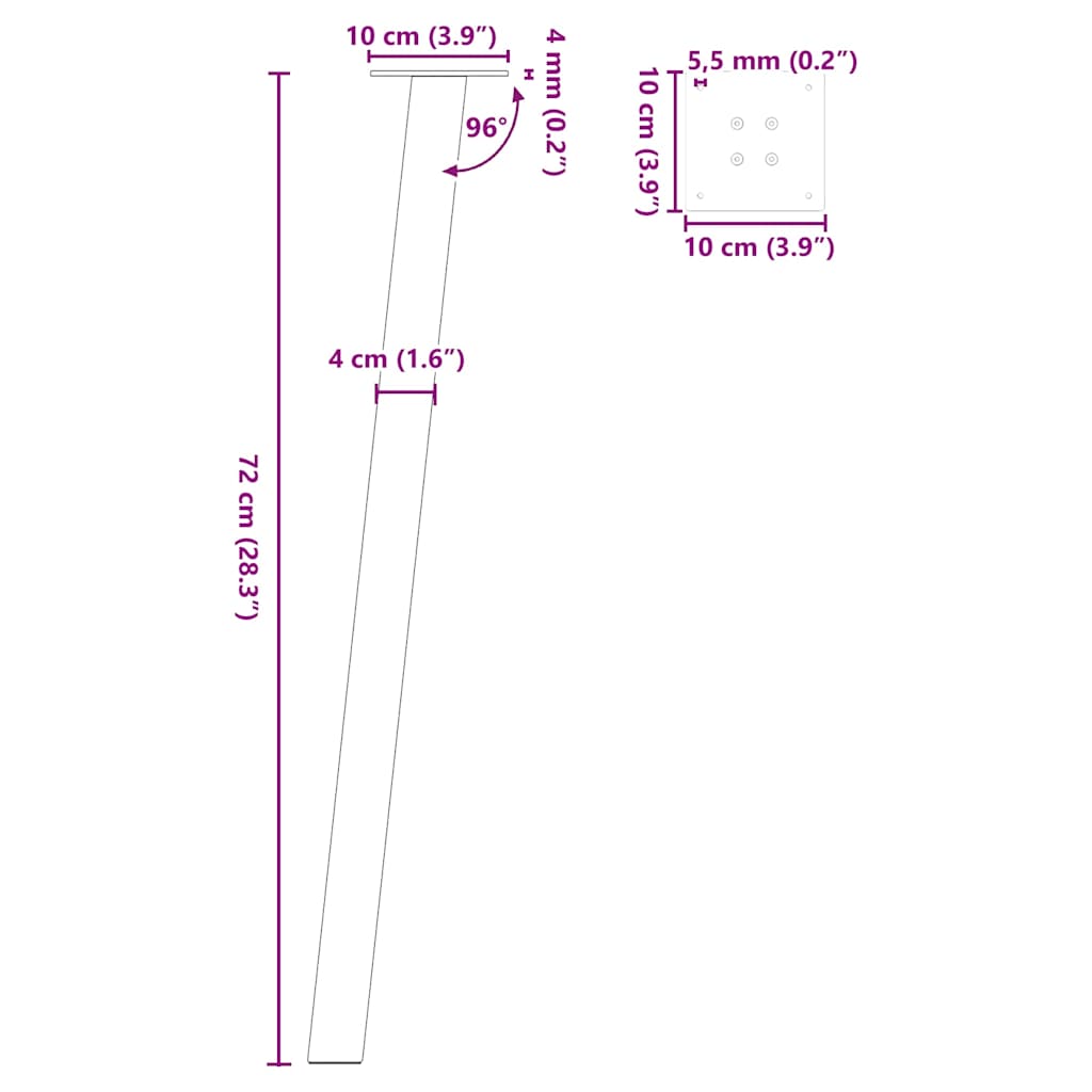 Gambe per tavolo consolle 4 pz in acciaio naturale 72cm Acciaio