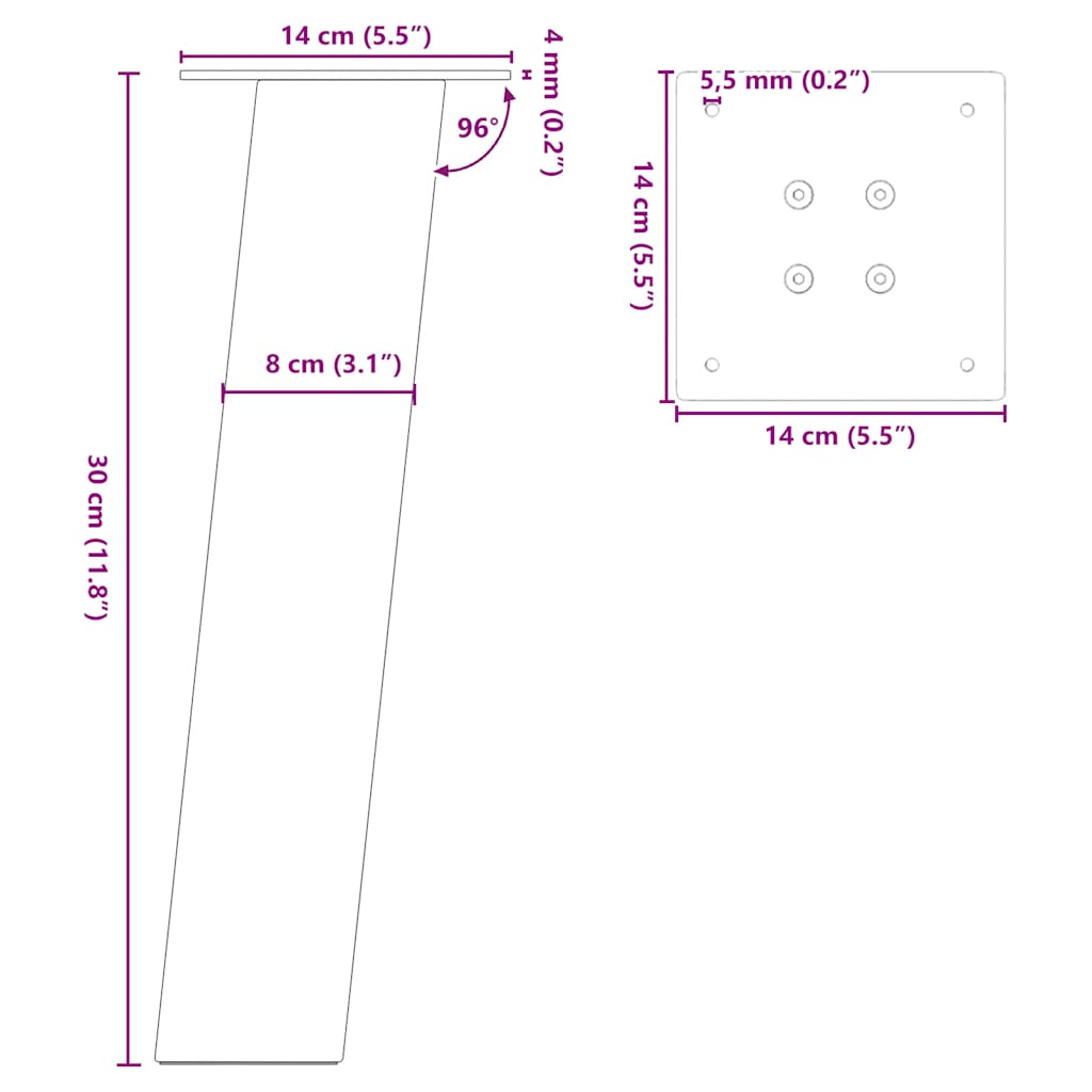 Gambe per Tavolino 4 pz Antracite 30 cm in Acciaio