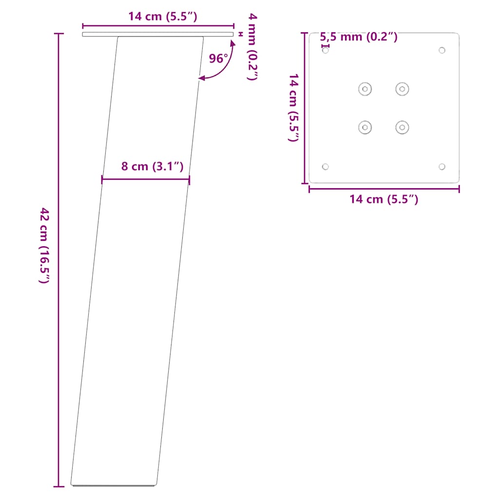 Gambe per Tavolino 4 pz Antracite 42 cm in Acciaio