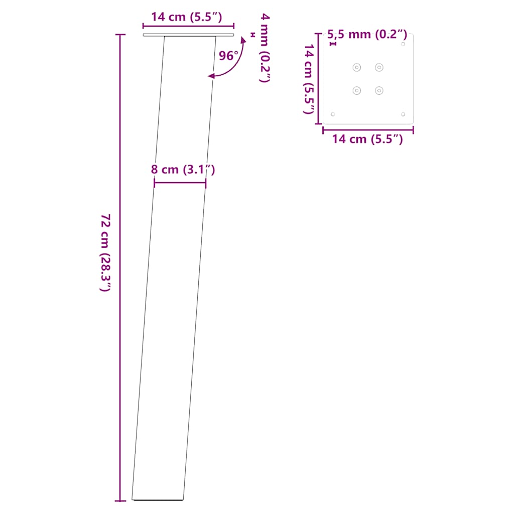 Gambe per tavolo consolle 4 pz in acciaio naturale 72cm Acciaio