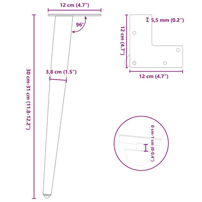 Gambe Tavolino Caffè a Forma Conica 4 pz Nero 30-31 cm Acciaio