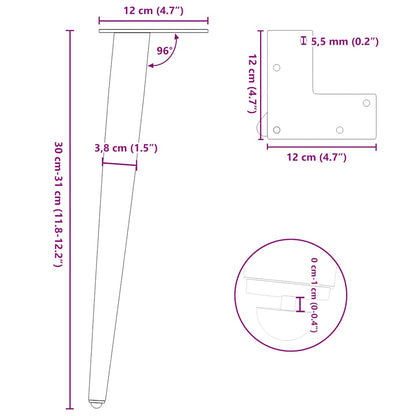 Gambe Tavolino Caffè a Forma Conica 4 pz Bianco 30-31cm Acciaio