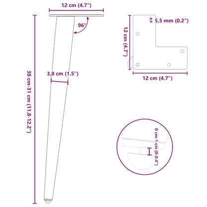 Gambe Tavolino Caffè Forma Conica 4pz Naturale 30-31cm Acciaio