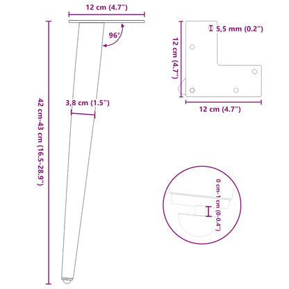 Gambe Tavolino Caffè a Forma Conica 4 pz Nero 42-43 cm Acciaio