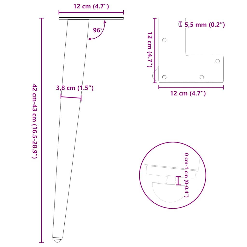 Gambe per Tavolino da Caffè Forma Conica 4 pz Bianche 42-43 cm Acciaio