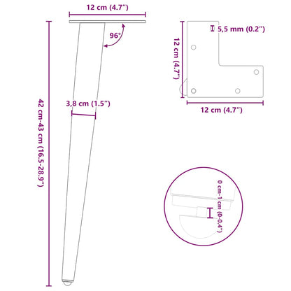 Gambe Tavolino Caffè Forma Conica 4pz Antracite 42-43cm Acciaio