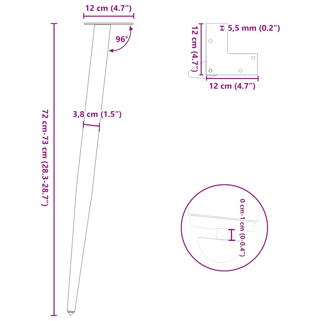 Gambe Tavolino Caffè a Forma Conica 4 pz Bianco 72-73cm Acciaio