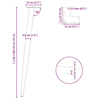 Gambe Tavolino Caffè Forma Conica 4pz Naturale 72-73cm Acciaio