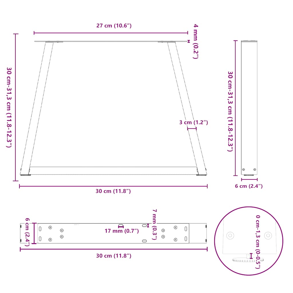 Gambe per Tavolo Pranzo a V 2 pz Bianco 30x(30-31,3)cm Acciaio