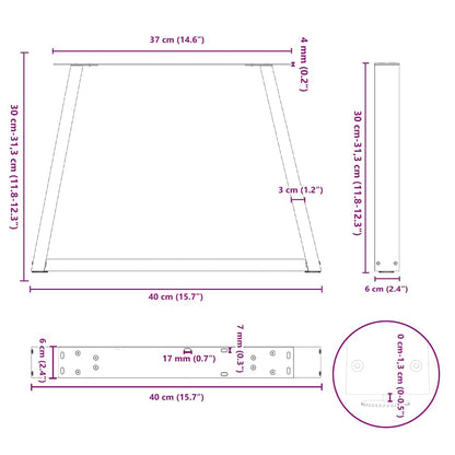 Gambe per Tavolo da Pranzo a V 2 pz Nero 40x(30-31,3)cm Acciaio