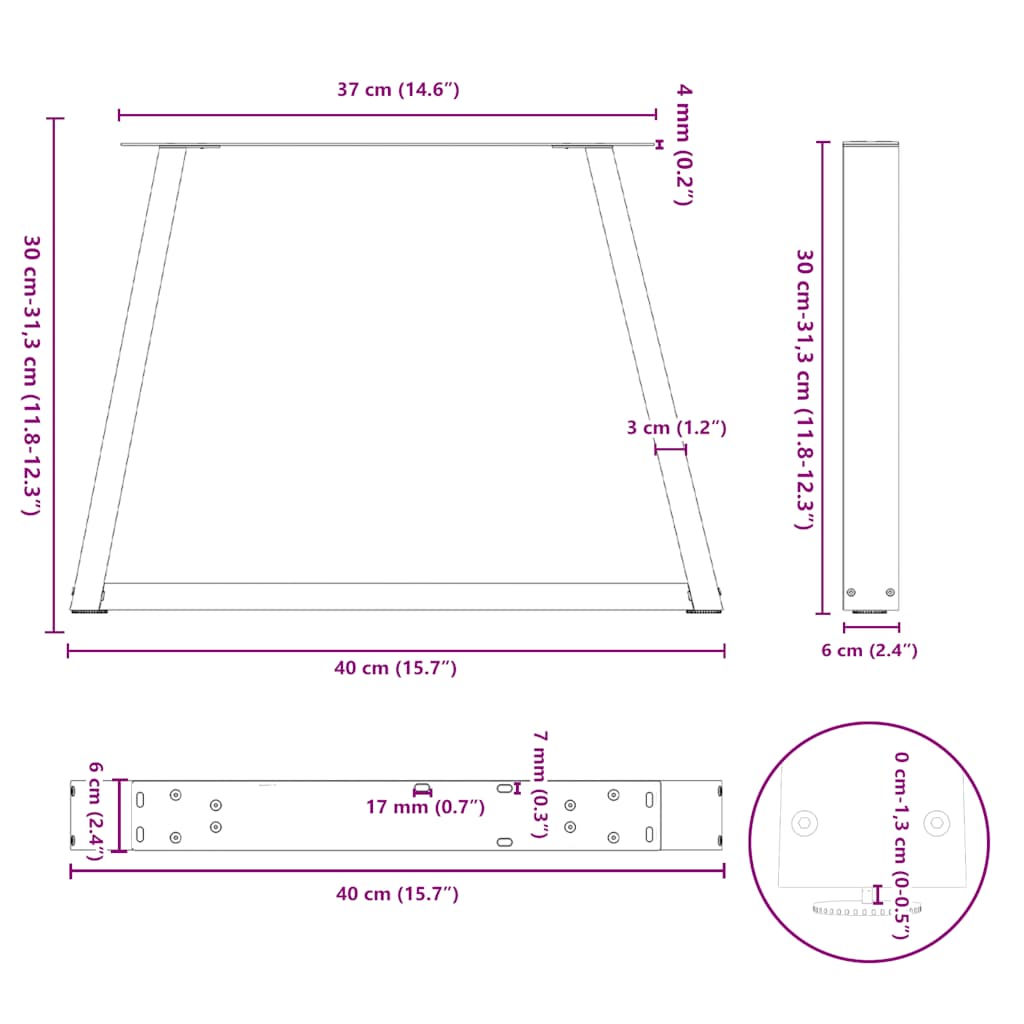 Gambe Tavolino da Caffè forma V 2 pz Naturale 40x(30-31,3) cm