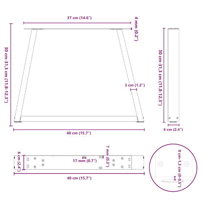 Gambe Tavolino da Caffè forma V 2 pz Naturale 40x(30-31,3) cm