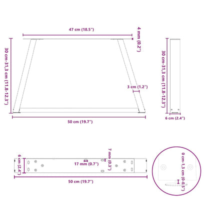 Gambe per Tavolino da Caffè a Forma di V 2 pz Nere 50x(30-31,3) cm Acciaio