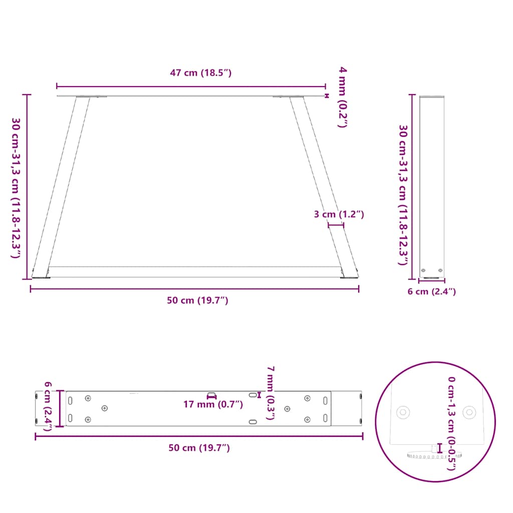 Gambe Tavolo Pranzo a V 2 pz Antracite 50x(30-31,3)cm Acciaio