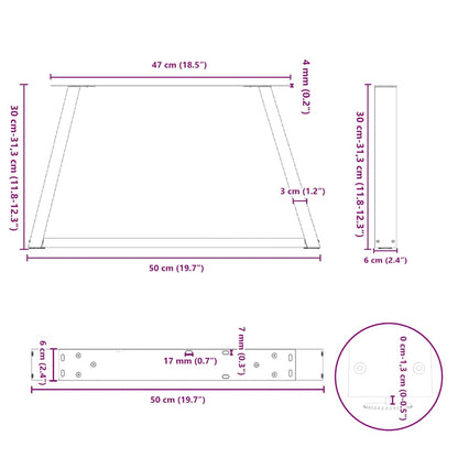 Gambe Tavolo Pranzo a V 2 pz Antracite 50x(30-31,3)cm Acciaio