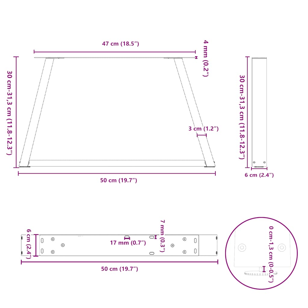 Gambe per Tavolo Pranzo a V 2pz Naturale 50x(30-31,3)cm Acciaio