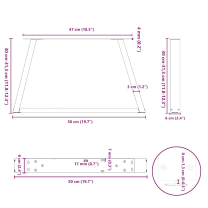 Gambe Tavolino da Caffè forma V 2 pz Naturale 50x(30-31,3) cm