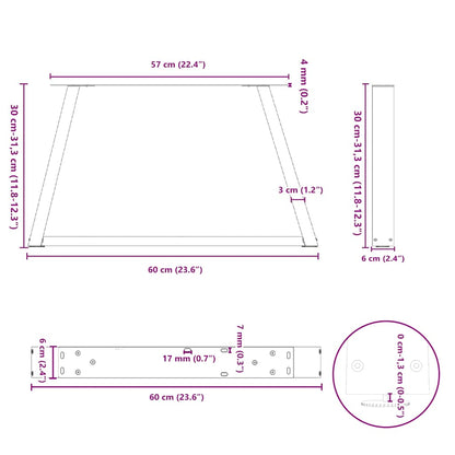 Gambe per Tavolo Pranzo a V 2 pz Bianco 60x(30-31,3)cm Acciaio