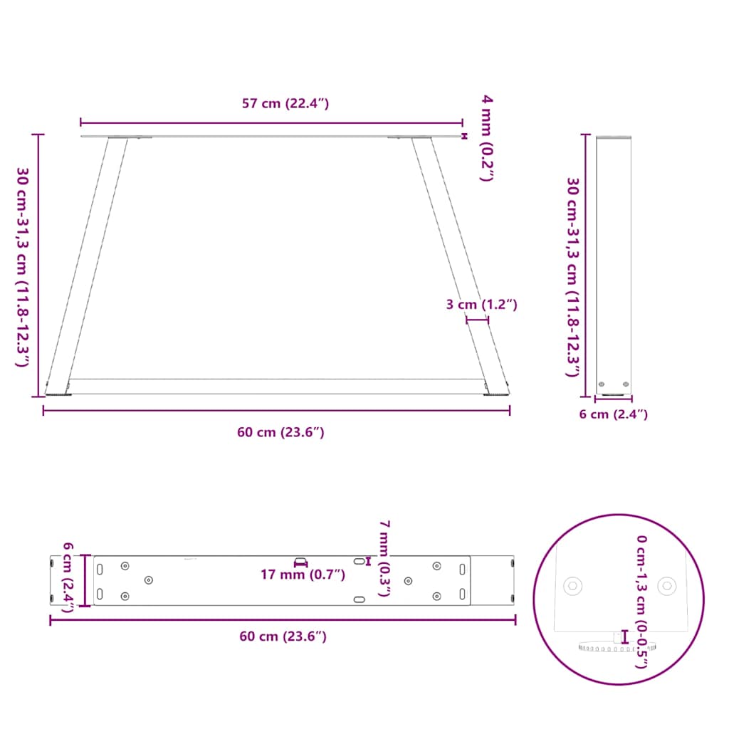 Gambe Tavolo Pranzo a V 2 pz Antracite 60x(30-31,3)cm Acciaio